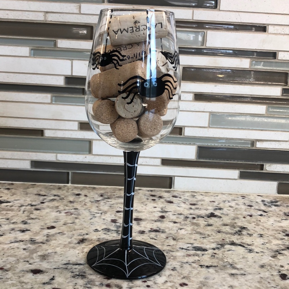 Beautiful Hand Painted Halloween Spider Wine Glass